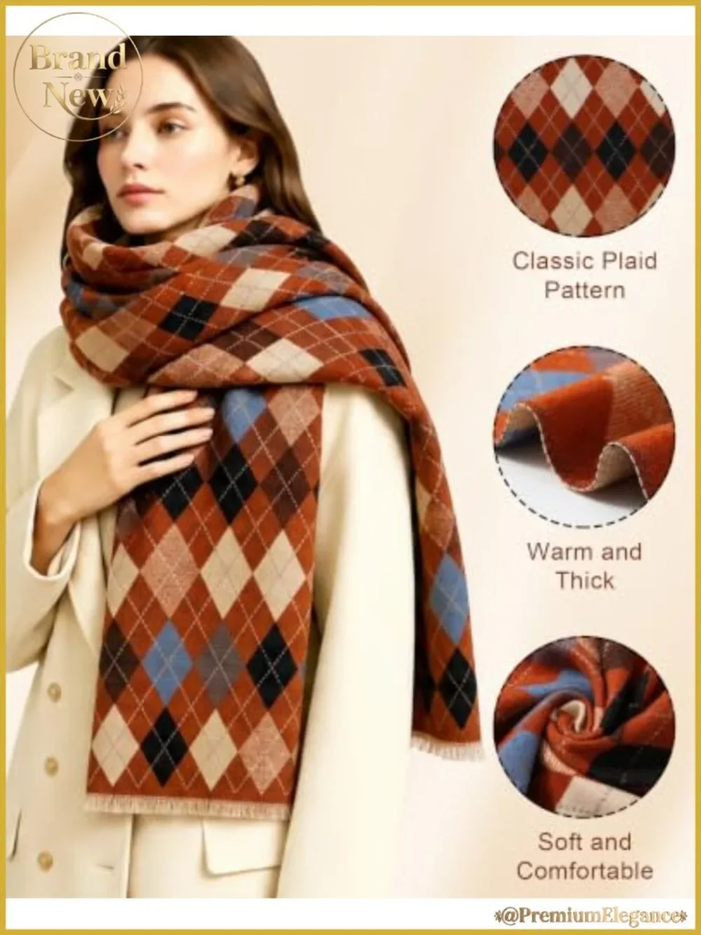 Winter Plaid Blanket Scarf Soft Warm Thick Shawl Wrap Fringe